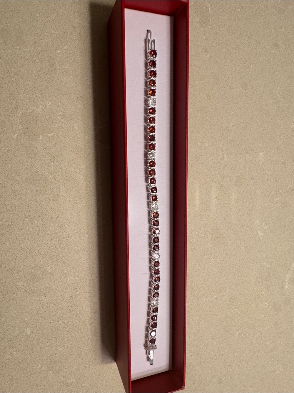 Talbots Red Crystal Tennis Bracelet with Silver-Tone Setting